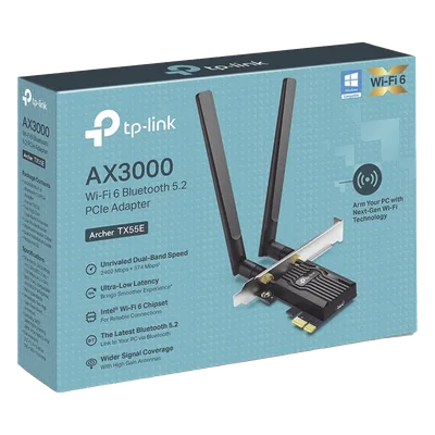 Adaptador PCIe Wi-Fi 6 / AX3000 Mbps / Doble Banda 2.4/5 GHz / MU-MIMO 2x2 / Bluetooth 5.2 / WPA3 / Antenas 2 dBi / Perfil Bajo y Completo