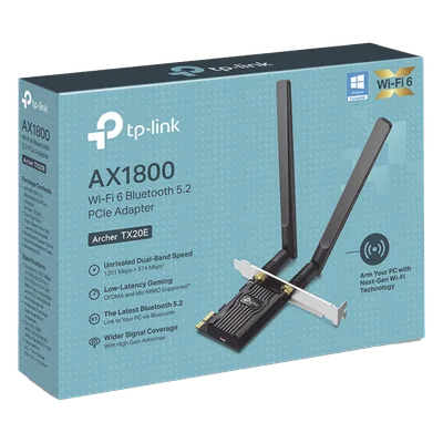 Adaptador PCIe Wi-Fi 6 / AX1800 Mbps / Doble Banda 2.4/5 GHz / Bluetooth 5.2 / MU-MIMO 2x2 / WPA3 / Antenas 2 dBi Desmontables