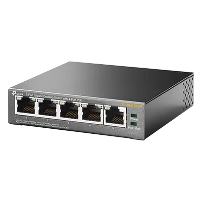 Switch de Escritorio / 5 Puertos Gigabit / 4 Puertos PoE 802.3af/at 65W / PoE Extendido 250m (820 pies) / Sin Ventilador