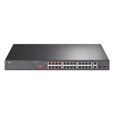 Switch PoE+ / 24 Puertos 10/100 Mbps / 2 Puertos Gigabit Combo / 2 Puertos SFP / Alcance PoE 250 m (820.2 ft) / Presupuesto PoE 250 W