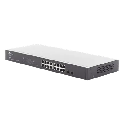 Switch Administrable / 16 Puertos Gigabit RJ45 / 2 Puertos SFP 1G / Rendimiento 36 Gbps / Sin Ventilador / Gestión Centralizada OMADA