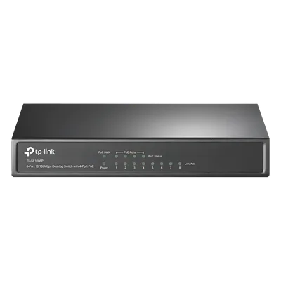 Switch PoE+ No Administrable / 8 Puertos 10/100 Mbps / 4 Puertos PoE 802.3af/at / 66W / Alcance Extendido 250 m (820 pies) / Sin Ventilador