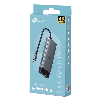 Adaptador HUB / 6 en 1 / USB-C / HDMI 4K@60Hz / Ethernet Gigabit / 100W PD / 4.65 x 1.69 x 0.56 in