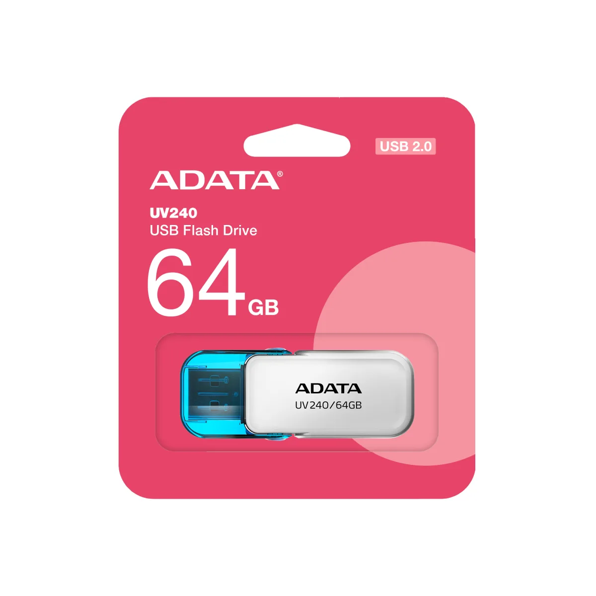 ADATA USB 64GB UV240 2.0 WITHE TAPA COGANTE AUV240-64G-RWH