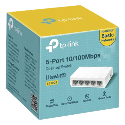 Switch no administrado / 5 puertos 10/100Mbps / Fanless / Green Ethernet / 83.6 x 45.7 x 22.8 mm