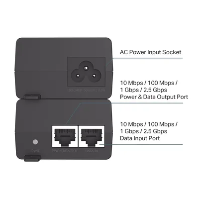 Inyector PoE+ / 30W / 2 Puertos 2.5 Gbps / 802.3af/at / Alcance 100 m (328 ft) / Plug and Play