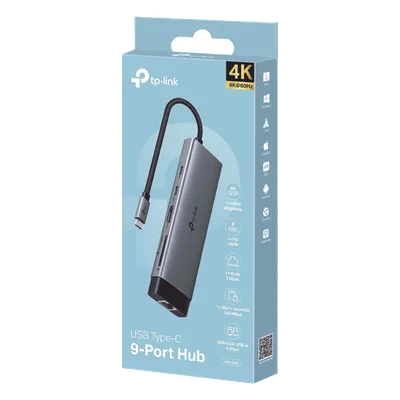 HUB USB-C 9 en 1 / HDMI 4K@60Hz / Ethernet Gigabit / 100W PD / 140.2x43x14.3 mm (0.46x0.14x0.047 ft)