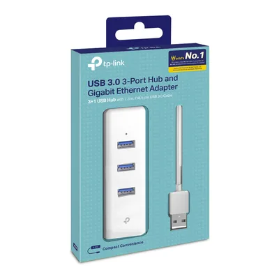 Adaptador de red / USB 3.0 a RJ45 / 3 puertos USB 3.0 / Gigabit Ethernet / 96x23x31 mm
