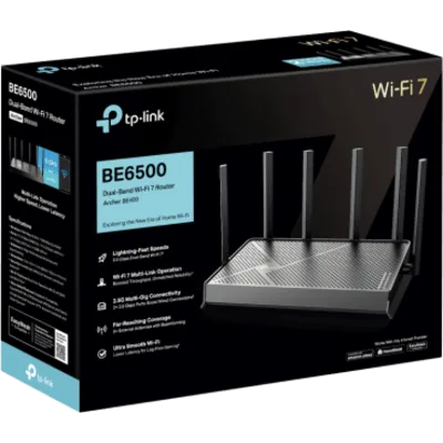Router Wi-Fi 7 / Doble Banda BE6500 / 6.5 Gbps / 2 Puertos 2.5 Gbps / 6 Antenas Externas / EasyMesh / HomeShield