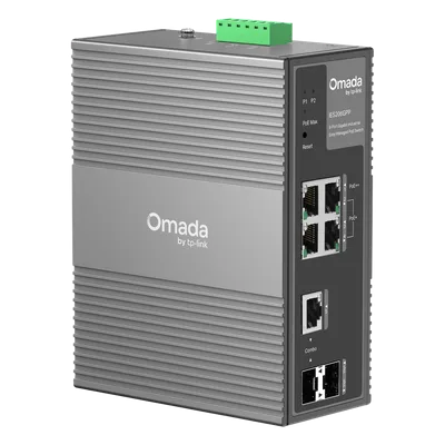 Switch Industrial Easy Managed / 6 Puertos Gigabit / 4 PoE (1× PoE++ 60W + 3× PoE+ 30W) / 120W PoE Budget / 2 SFP / IP40 / -40°C a 75°C / 6kV Protección Rayos / DIN-Rail